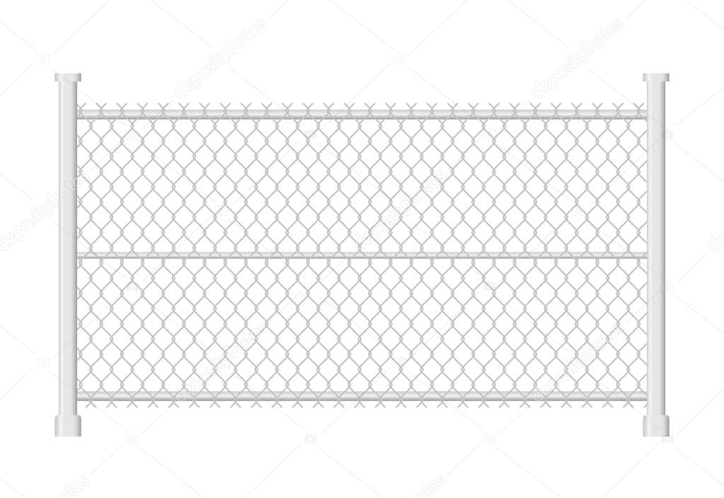Realistic chain link fence. Metal wire fence isolated vector illustration.