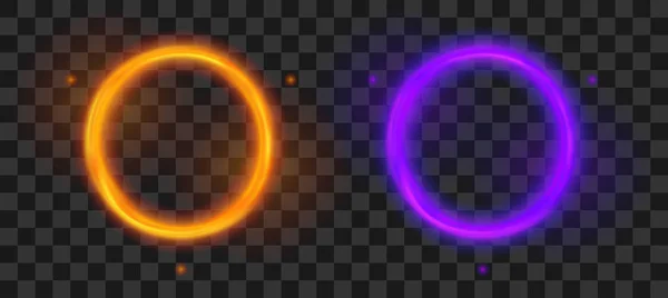 Magic Round portaal. Futuristische oranje en Violet teleporteren. Vector fantasie gploegd cirkel frame set. — Stockvector