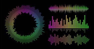 Vektör müzik dalga ekolayzır ı ayarlayın. Ses oynatıcı Ui elemanları.