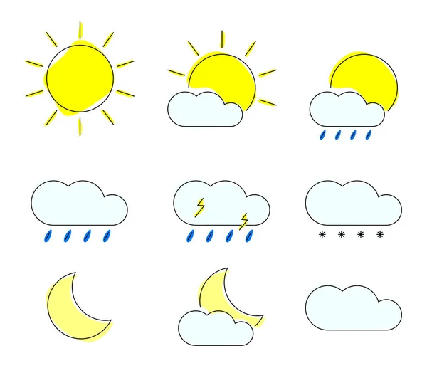 Icônes météo réglées. Widgets modernes pour la prévision météorologique. Illustration vectorielle . — Image vectorielle