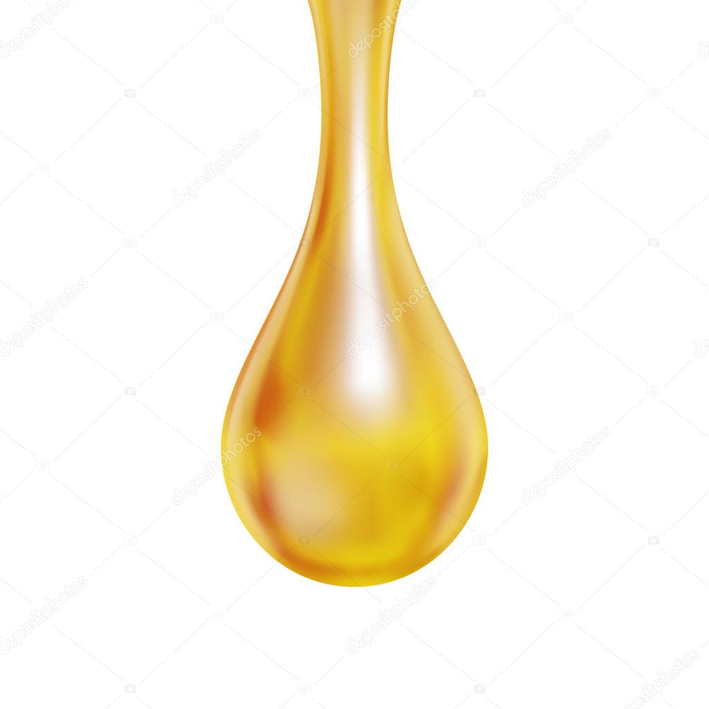 Hanging honey or oil drop isolated on white background. Vector petrol design.