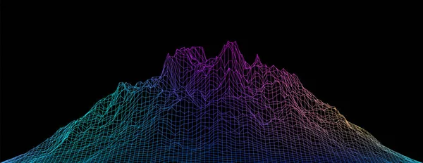 Fond abstrait vectoriel cyberespace. Illustration de grille de paysage de montagne. Vecteur de trame métallique de la technologie 3d. Maille numérique pour bannières . — Image vectorielle