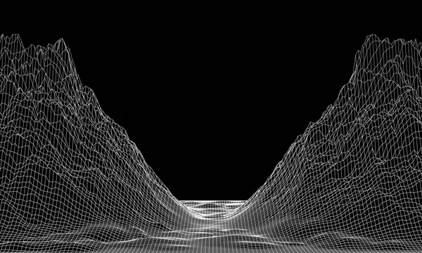 Abstrakter Vektor cyberspace background.mountain landscape grid illustration. 3D-Technologie Wireframe-Vektor. digitales Netz für Banner. — Stockvektor