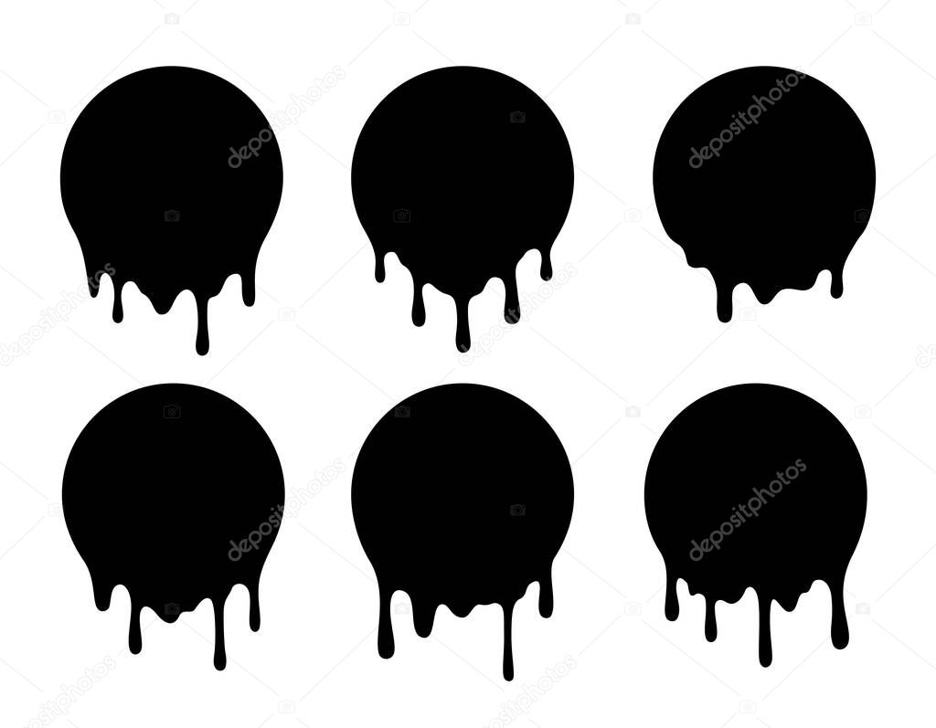 Melted circle lable. Dripping paint design set. Liquid vector signs