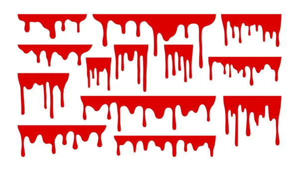 Dripping paint or blood set. Liquid with hanging drops. Halloween design collection. — Stock Vector