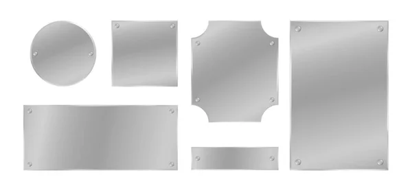 Placas de metal con remaches. Insignias de color plata. Elementos de diseño vectorial . — Archivo Imágenes Vectoriales