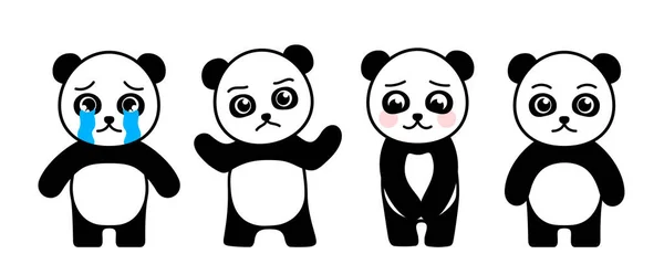 Dessin animé mignon petit panda avec différentes émotions. Illustration vectorielle . — Image vectorielle