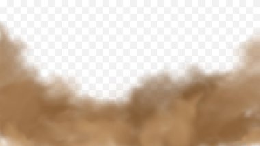 Realistic sand storm illustration. Vector brown dust cloud on transparent background. Air pollution concept. clipart
