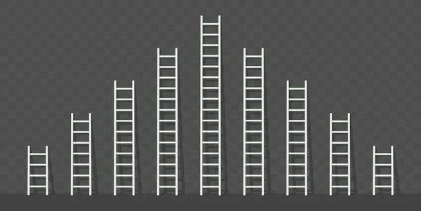 Grote en kleine witte trapladder met een schaduw. Vectorillustratieset. — Stockvector