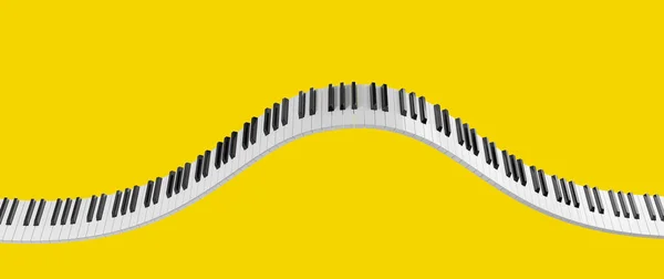 Tastiera curva per pianoforte a coda isolata su sfondo giallo. Design astratto per striscioni musicali. Immagine di rendering 3D . — Foto Stock