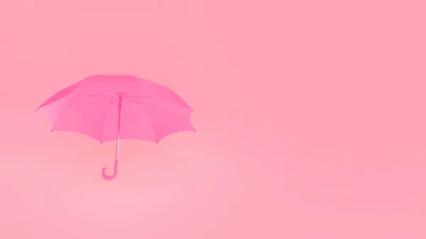 Guarda-chuva deitado no chão. Fundo mínimo rosa com espaço de cópia. Conceito meteorológico. Imagem de renderização 3D . — Fotografia de Stock