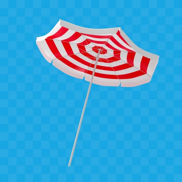 Realistic beach umbrella with red and white stripes. Vector illustration for summer design. — Stock Vector