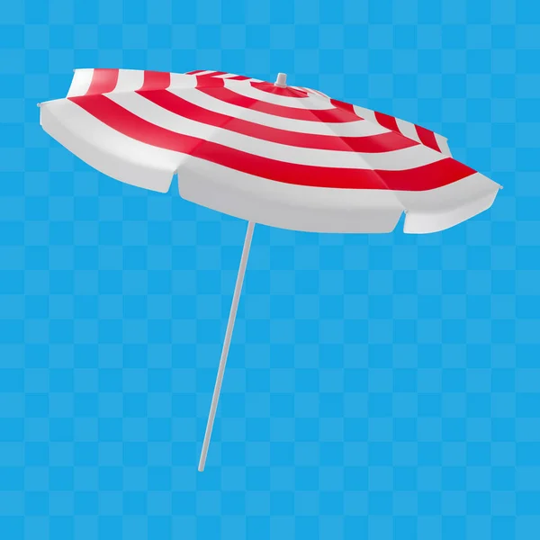 Realistiskt strandparaply med röda och vita ränder. Vektorillustration för sommardesign. — Stock vektor
