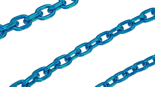 Cadeia de metal cromado azul abstrato. Design isolado. Imagem de renderização 3D . — Fotografia de Stock