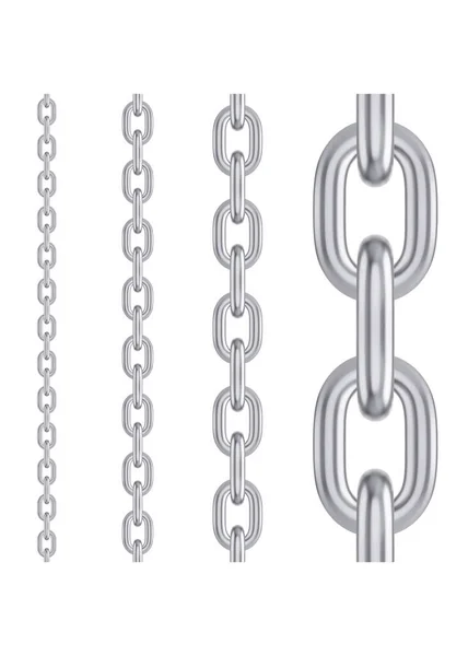 Metalowy łańcuch ze stali nierdzewnej. Realistyczny wektor bezszwowy srebrny łańcuch do pędzli i projektowania. — Wektor stockowy