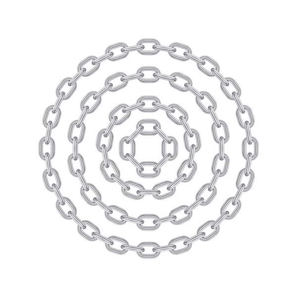Μεταλλικό στρογγυλό σετ αλυσίδας από ανοξείδωτο ατσάλι. Ρεαλιστική vector looped ασημένια αλυσίδα για σχεδιασμό. — Διανυσματικό Αρχείο