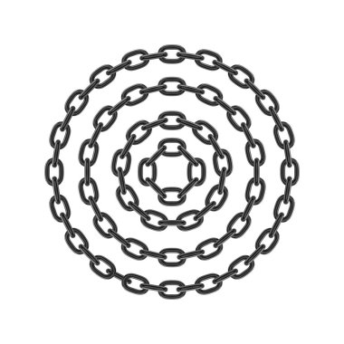 Metal yuvarlak paslanmaz çelik zincir. Gerçekçi vektör tasarım için siyah zinciri döngüye soktu.