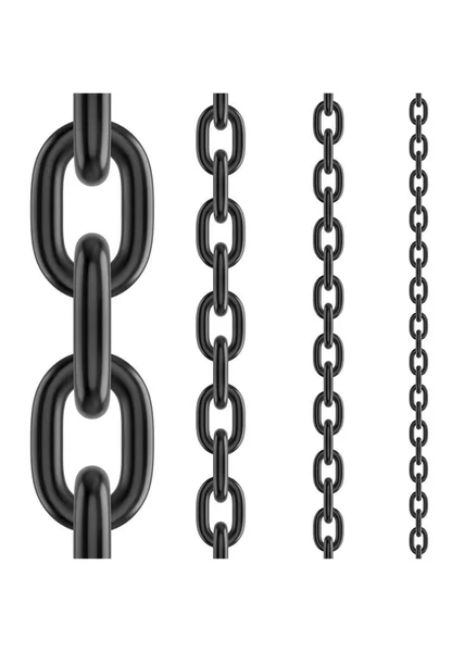 Цепь из нержавеющей стали. Реалистичные векторные бесшовные черные цепи для кистей и дизайна. — стоковый вектор