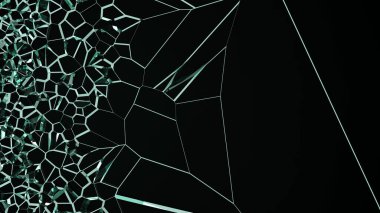 Siyah zemin üzerinde çatlaklar olan yeşil kırık cam dokusu.