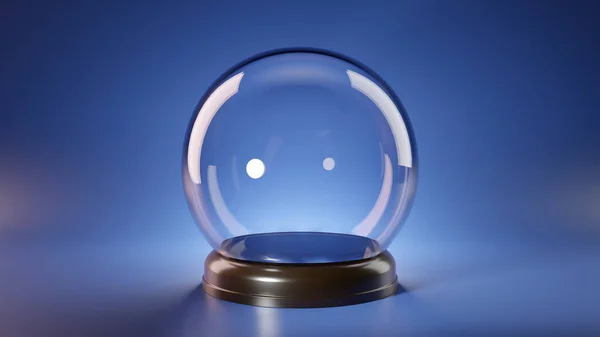 Empty snow globe. Christmas or new year template. Realistic glass dome. 3D rendered image.