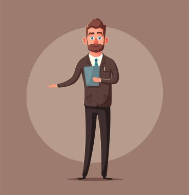 Mutlu sevimli colsuntant veya satıcı. Vektör karikatür çizim