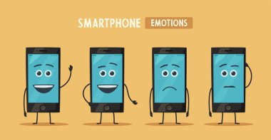 Boş ekran ile Smartphone tutan el. Vektör karikatür çizim. Yeni cep telefonu