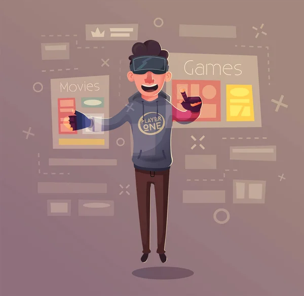 Karakter giyim sanal gerçeklik dijital gözlük. Çizgi film vektör çizim