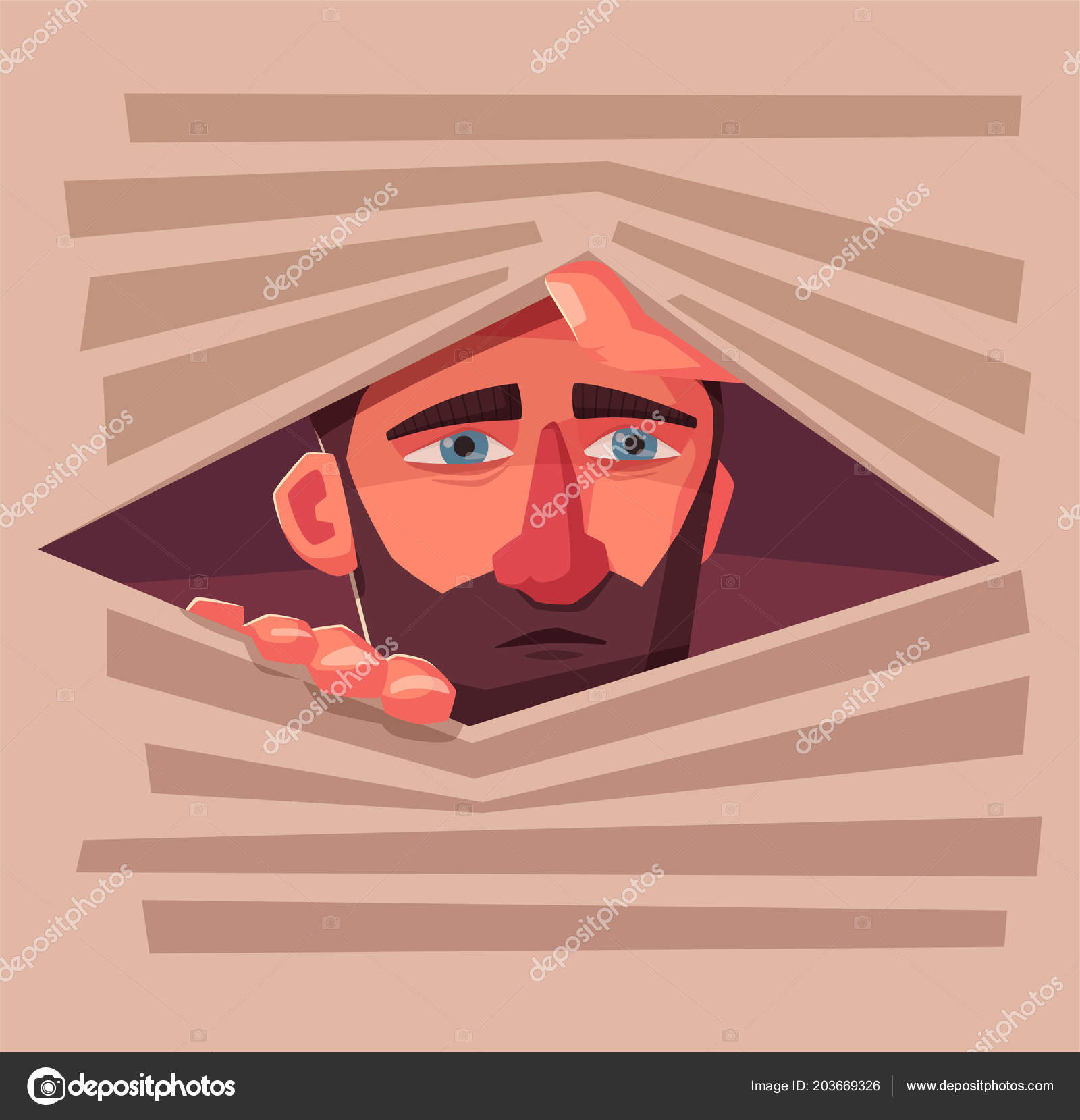 Confused Man Hide Frightened Person Character Design Cartoon Vector Illustration Stock Vector