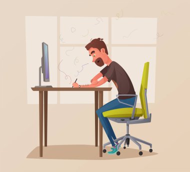 Komik iş karakter çalışma. Çizgi film vektör çizim