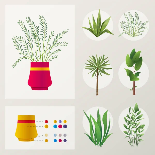 Ensemble de plantes. Illustration vectorielle de dessin animé. Maison verte . — Image vectorielle