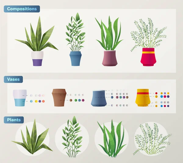 Ensemble Plantes Fleurs Illustration Vectorielle Dessin Animé Maison Verte Éléments — Image vectorielle