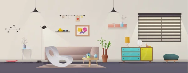 Interior da sala. Apartamento moderno design escandinavo ou loft. Desenhos animados ilustração vetorial — Vetor de Stock