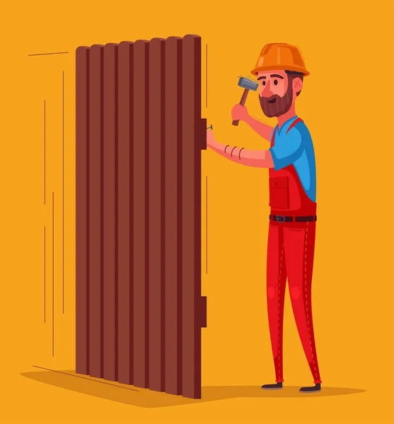 Funny carpenter is working. Cartoon vector illustration — Stock Vector