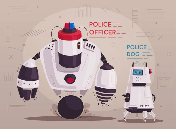 Robô drone da polícia. Polícia de patrulha com inteligência artificial — Vetor de Stock