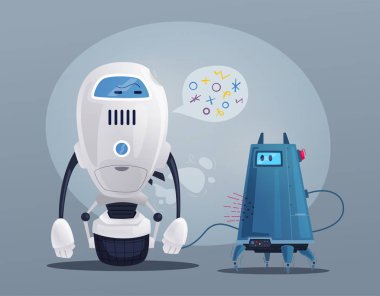 Robot karakter. Teknoloji, gelecek. Çizgi film vektör çizim