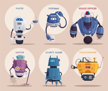 Robot karakter. Teknoloji, gelecek. Çizgi film vektör çizim