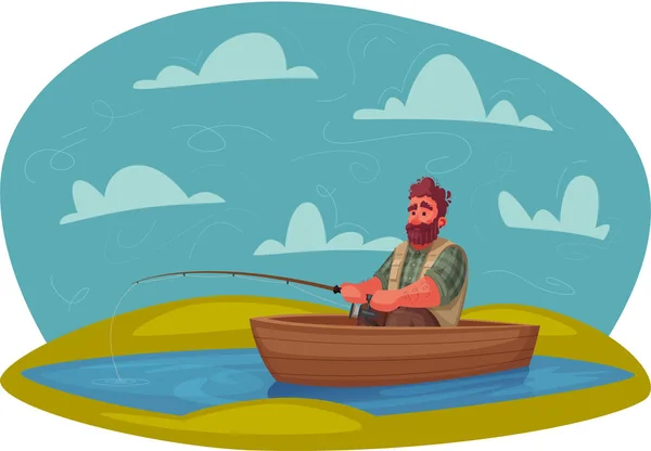 Рыбак с удочкой. Мультфильм-векторная иллюстрация . — стоковый вектор
