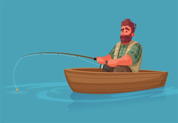 Pescatore con canna da pesca. Illustrazione vettoriale cartone animato . — Vettoriale Stock