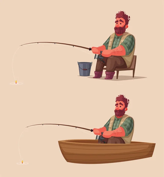 Pescatore con canna da pesca. Illustrazione vettoriale cartone animato . — Vettoriale Stock