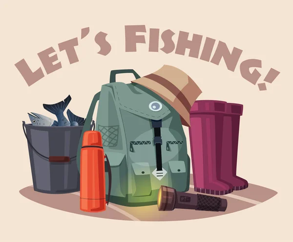 Fishing equipment. Set of icons. Cartoon vector illustration — Stock Vector