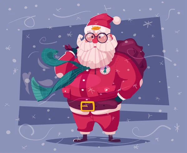 Personagem de Papai Noel moderno engraçado. Desenhos animados ilustração vetorial —  Vetores de Stock