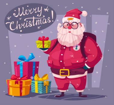 Komik modern Santa Claus karakter. Çizgi film vektör çizim