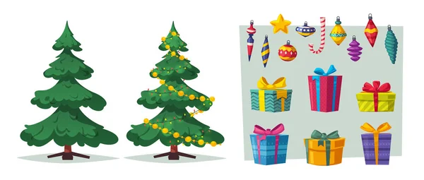 Bel arbre de Noël. Illustration vectorielle de bande dessinée — Image vectorielle
