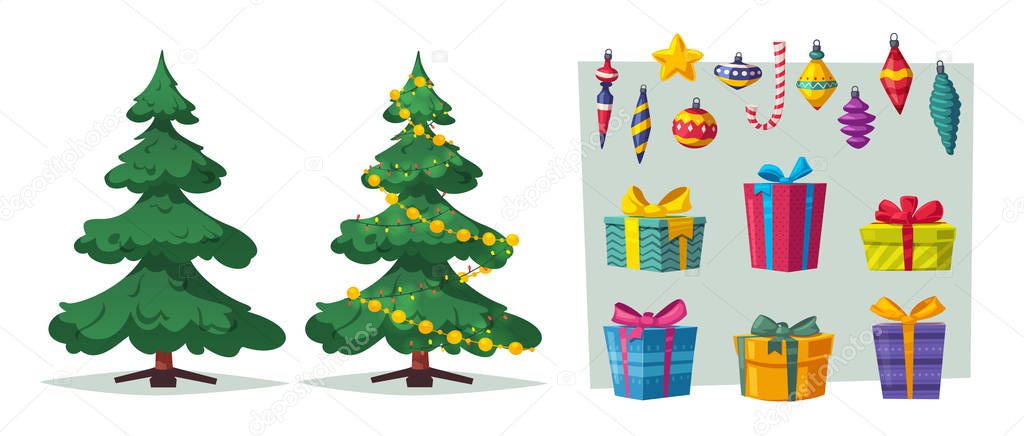 Beautiful Christmas tree. Cartoon vector illustration