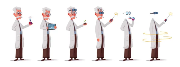 Set of scientist character. Mad professor — Stock Vector