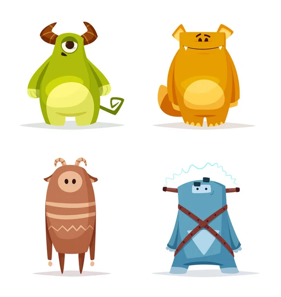 Conjunto de divertidos monstruos lindos. Dibujos animados vector ilustración — Archivo Imágenes Vectoriales