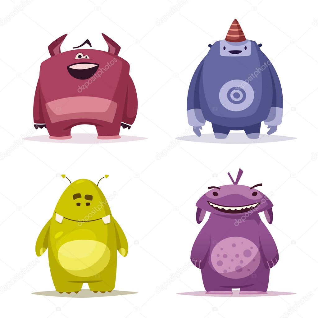 Set of funny cute monsters. Cartoon vector illustration. Design for print and web. Halloween character. Party decoration.