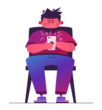 Adam tutun smartphone. Çizgi film vektör çizim. Karakter tasarımı