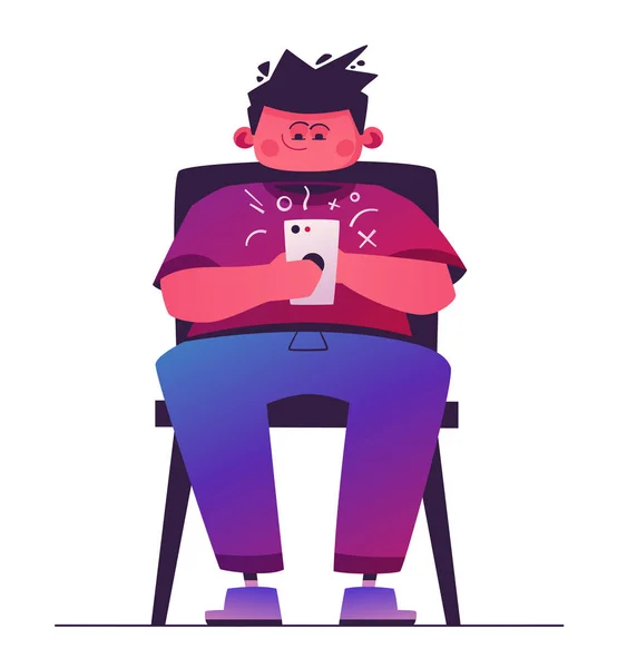 Uomo tenere smartphone. Illustrazione vettoriale del fumetto. Design del carattere — Vettoriale Stock