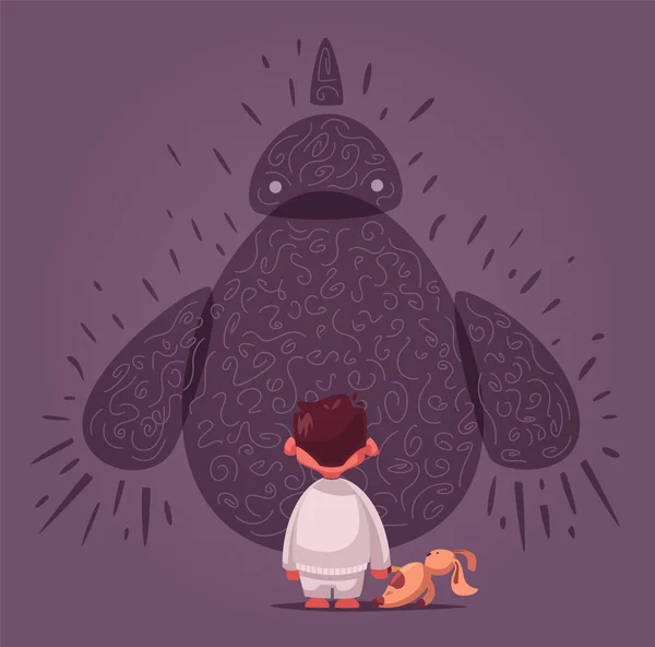 Angst. Nachtmerrie voor een kind. Cartoon vectorillustratie. Monster Characterdesign — Stockvector